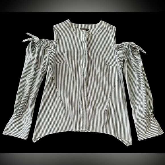 Donna Karan New York Cold Shoulder Striped Button Down - Size S - Picture 2 of 10